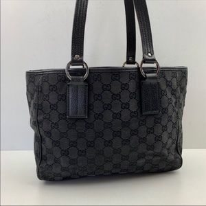 GUCCI Black GG Monogram Canvas Small Tote Bag